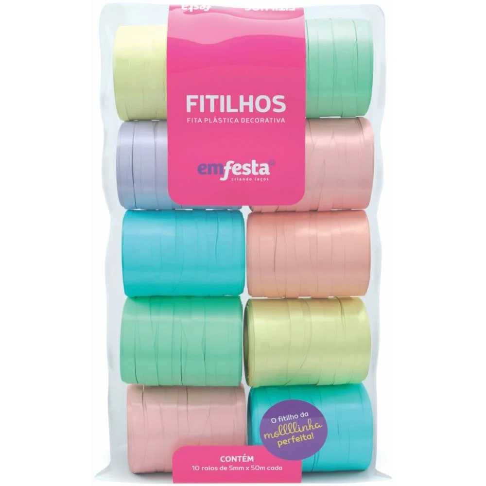 Fitilho 5Mmx50M Candy Colors Sortidos Emfesta (Pct.c/10)