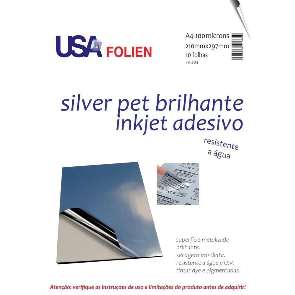 Papel Fotografico Inkjet A4 Vinil Ades.brilho Prata Usa Folien 10 Unidades
