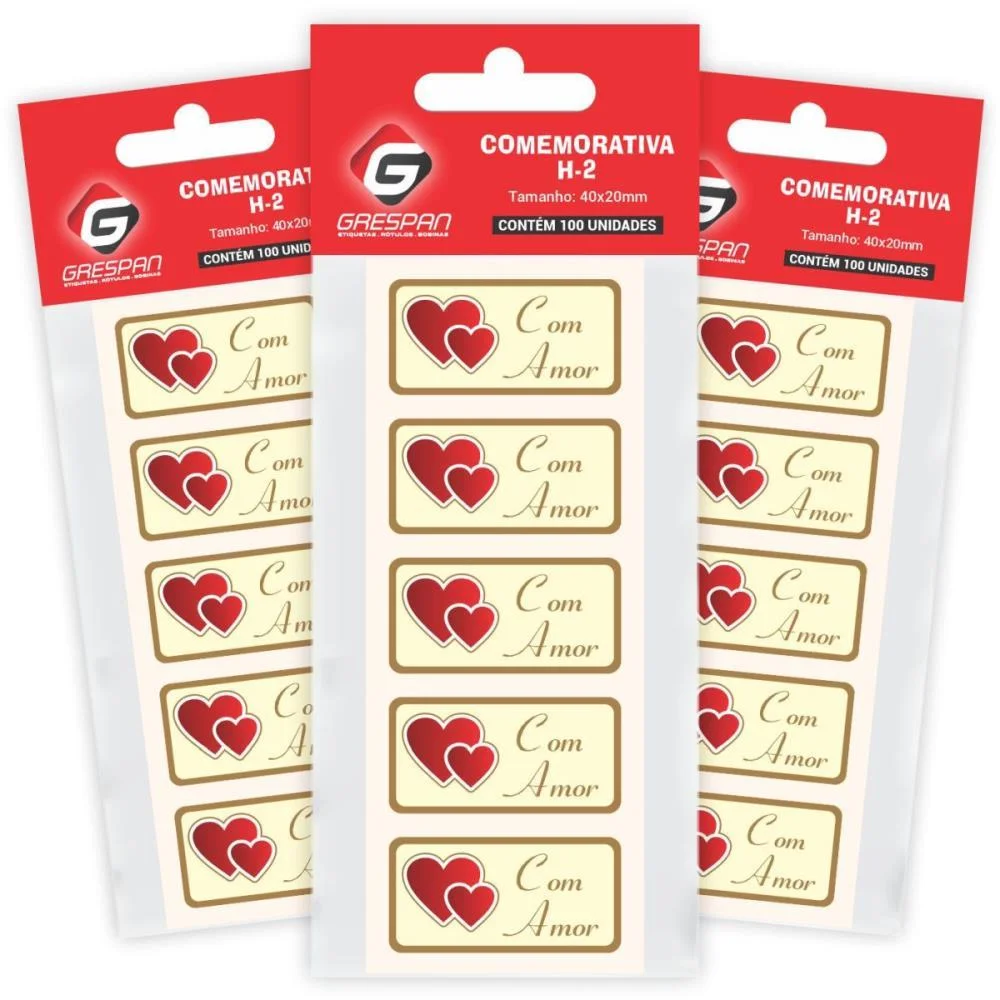 Etiqueta Para Presente Com Amor Retangular Vermelho Grespan (Ct.c/100)