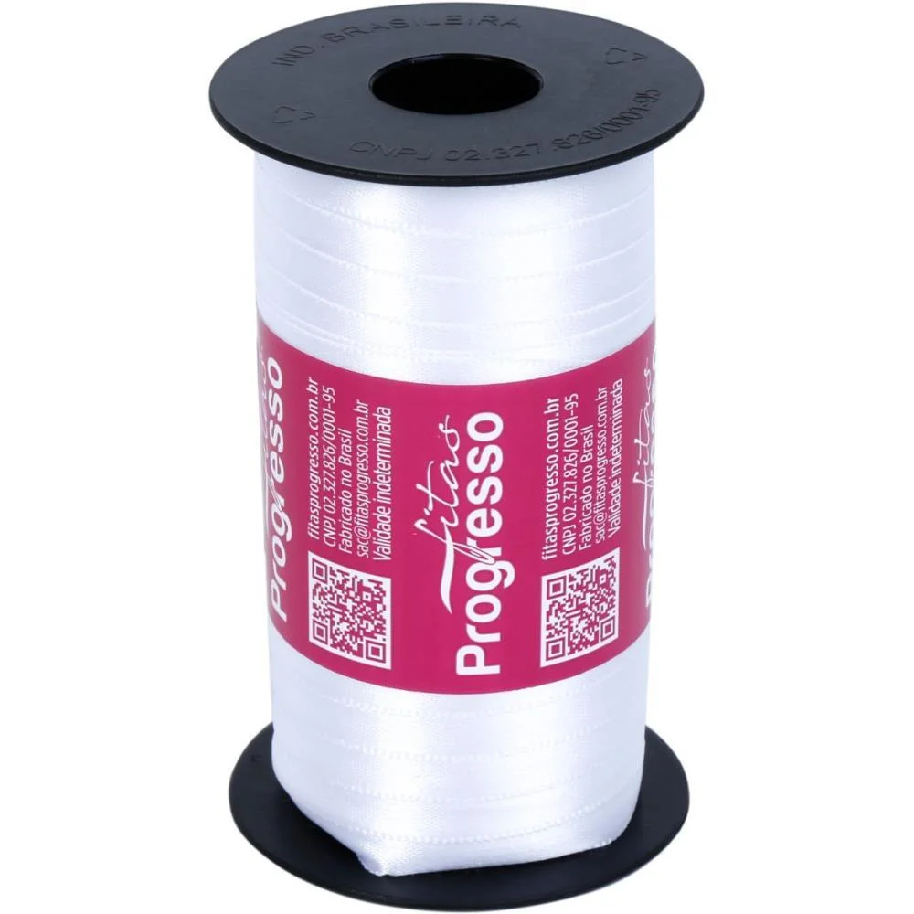 Fita De Cetim 07Mm 100M. Branco 201 Fitas Progresso (Carretel)