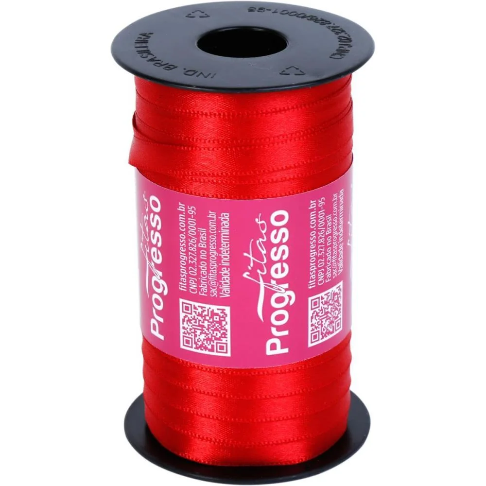 Fita De Cetim 07Mm 100M. Vermelho 209 Fitas Progresso (Carretel)