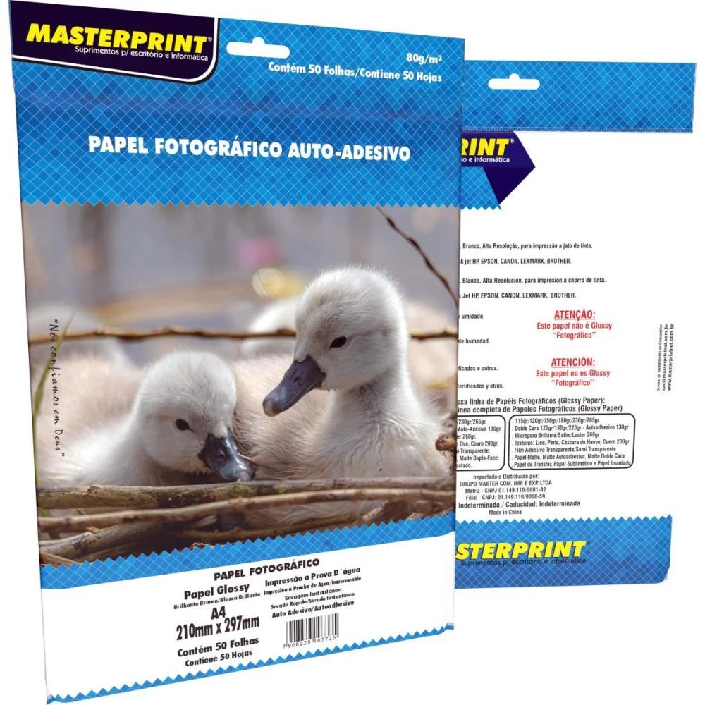 Papel Fotografico Inkjet A4 Glossy 80G Auto Adesivo Masterprint Com 50 Unidades