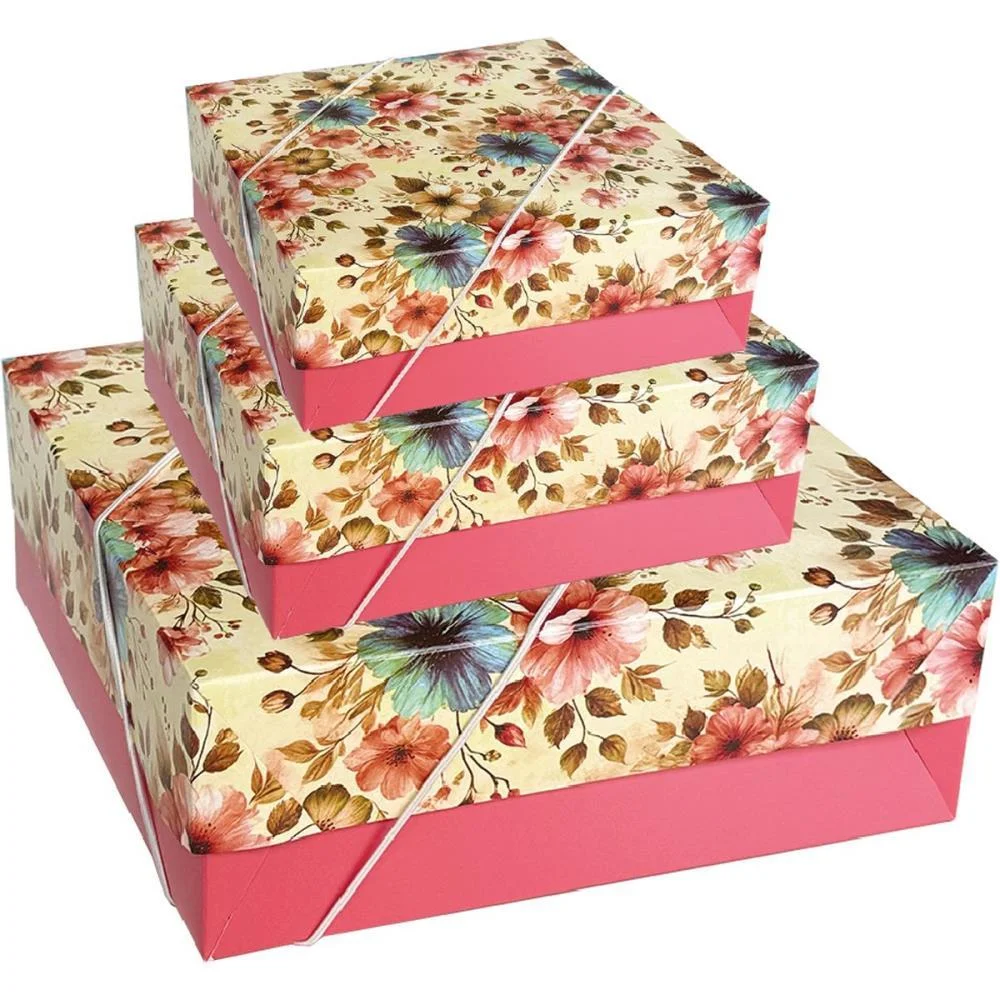Caixa Para Presente Com Tampa Gd 28X28X10 Elast. Estampada Cristina (Pct.c/12)