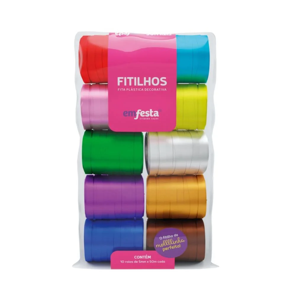 Fitilho 5Mmx50M Cores Sortidas Emfesta (Pct.c/10)