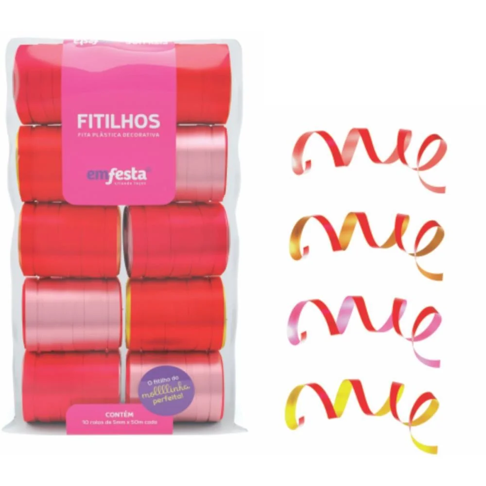 Fitilho 5Mmx50M Multicolor Liso Sortid Emfesta (Pct.c/10)