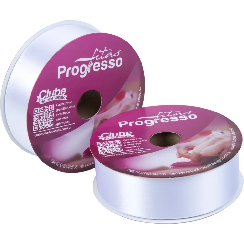 Fita De Cetim 38Mm 50M. Branco 201 Fitas Progresso (Rolo)