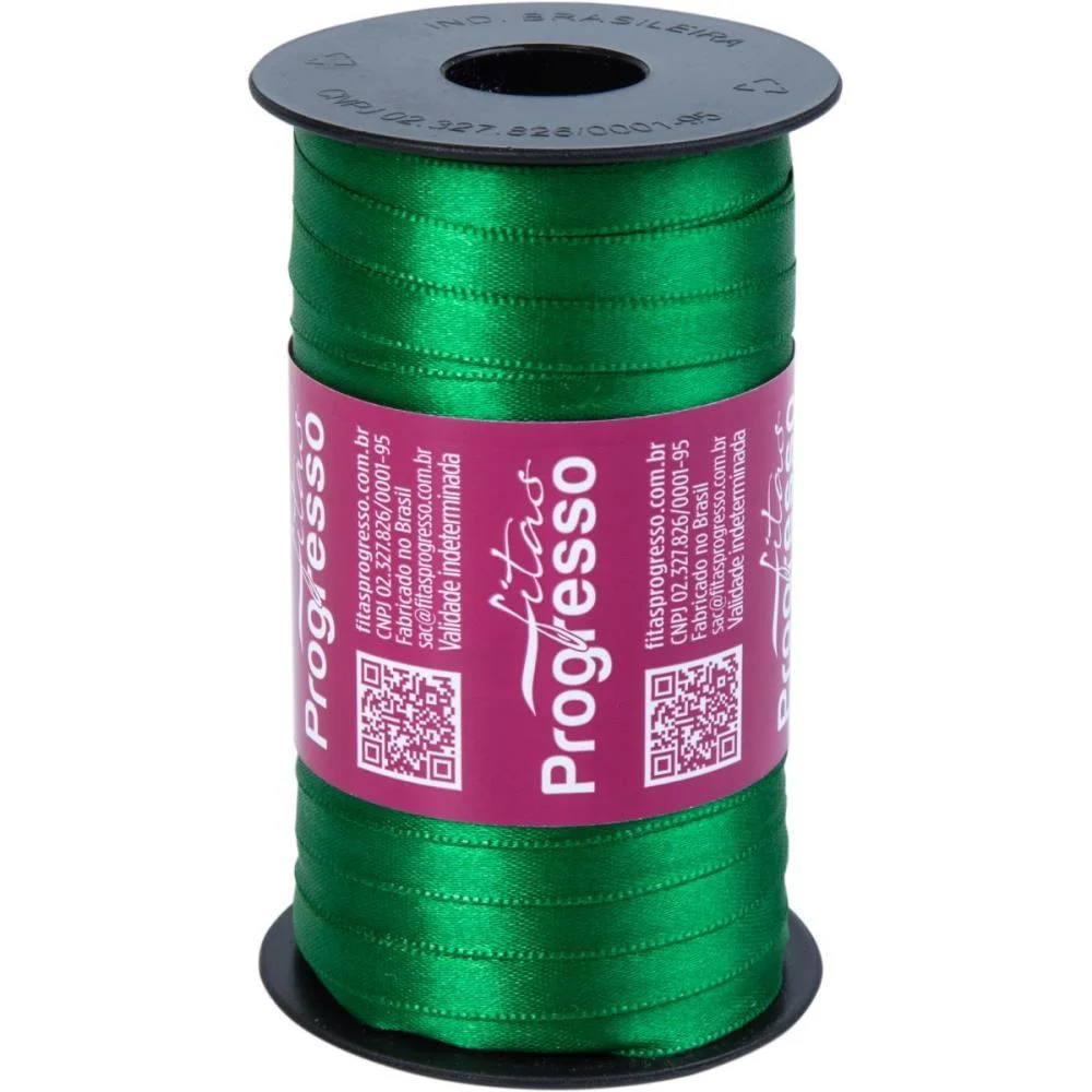 Fita De Cetim 07Mm 100M. Verde Bandeira Fitas Progresso (Carretel)