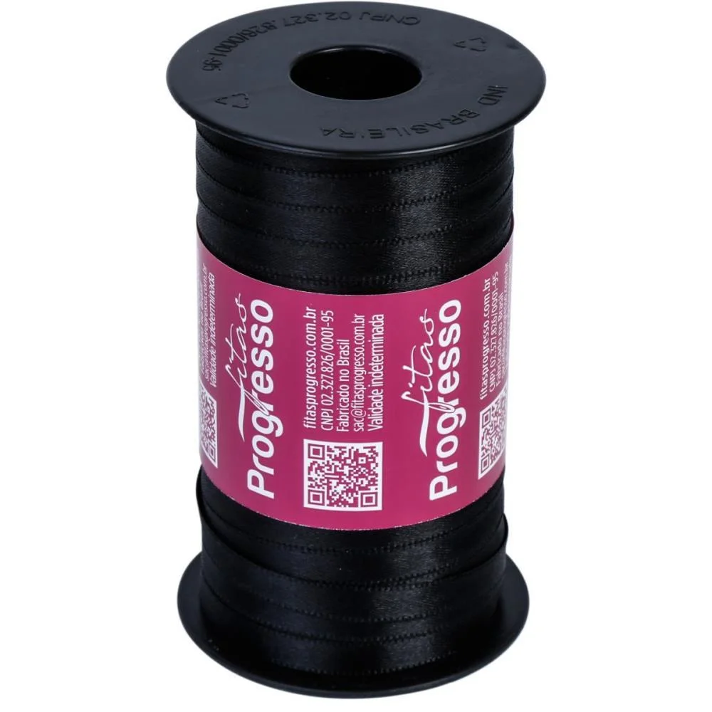 Fita De Cetim 07Mm 100M. Preto 219 Fitas Progresso (Carretel)