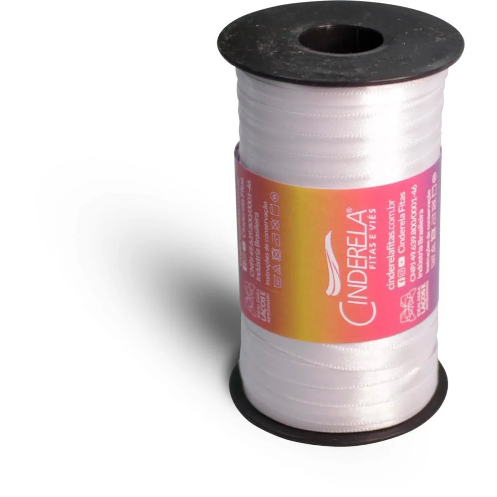 Fita De Cetim 07Mm 100M. Branca Cinderela