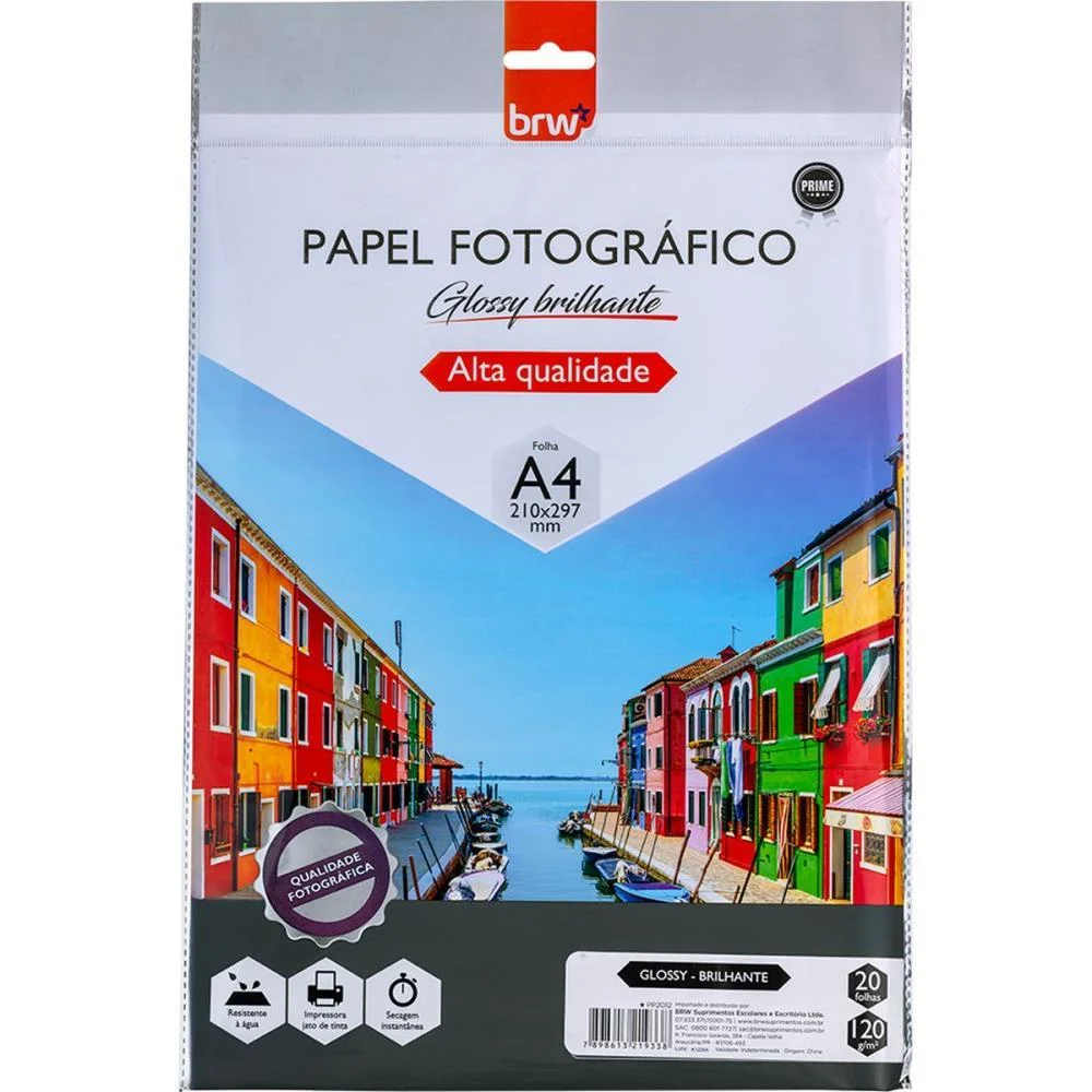 Papel Fotografico Inkjet A4 Glossy Brilhante 120G. Brw 20 Unidades