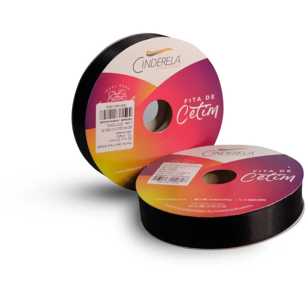 Fita De Cetim 22Mm 50M. Preto Cinderela