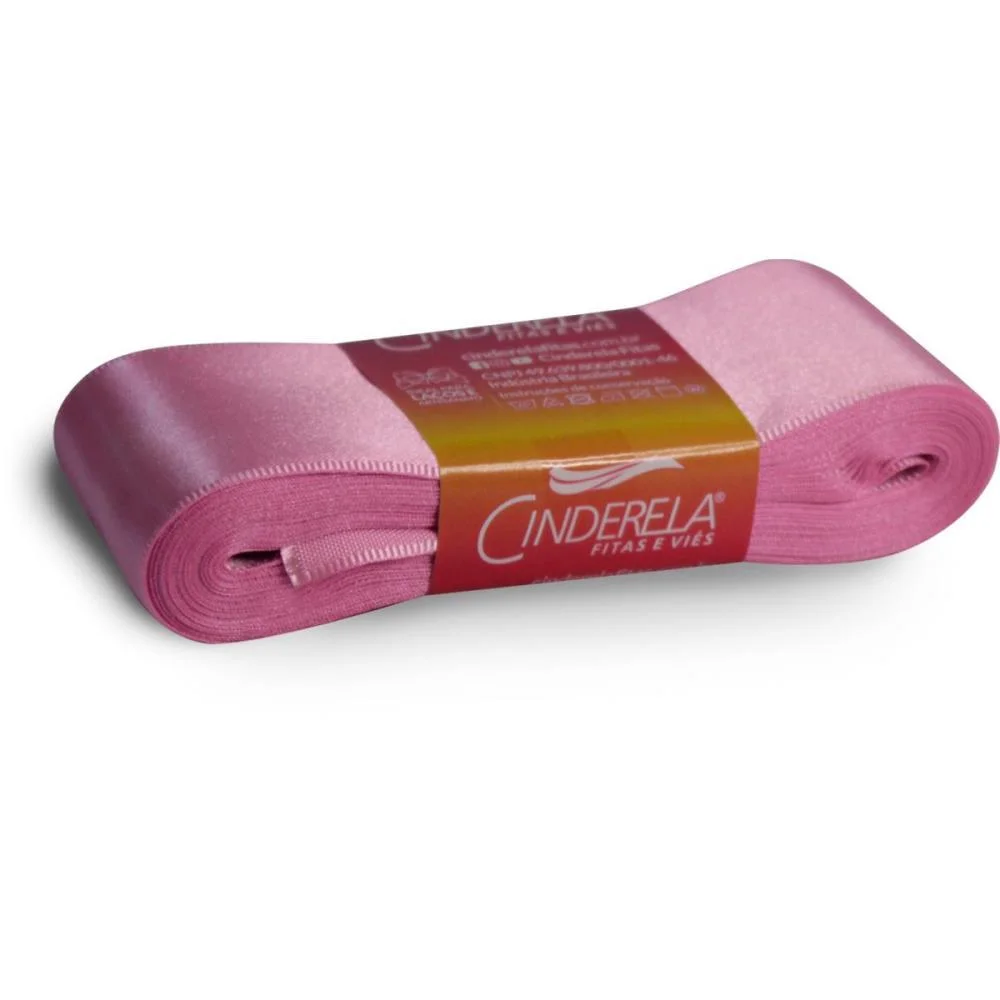 Fita De Cetim 38Mm 10M. Rosa Chiclete Cinderela