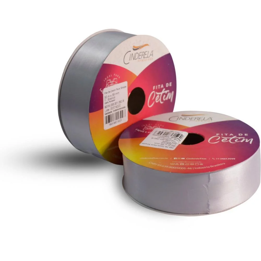 Fita De Cetim 38Mm 50M. Branca Cinderela