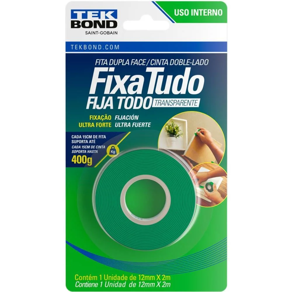Fita Dupla Face Fixa Tudo Acrilico 12Mmx2M Tekbond