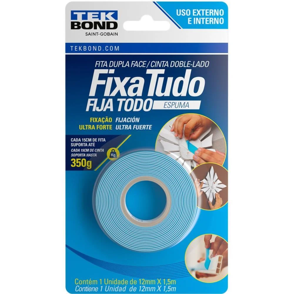Fita Dupla Face Fixa Tudo Espuma 12Mmx1,5M Tekbond