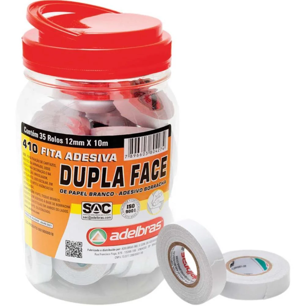 Fita Dupla Face Papel 410 12Mmx10M. Adelbras (Pote-35)