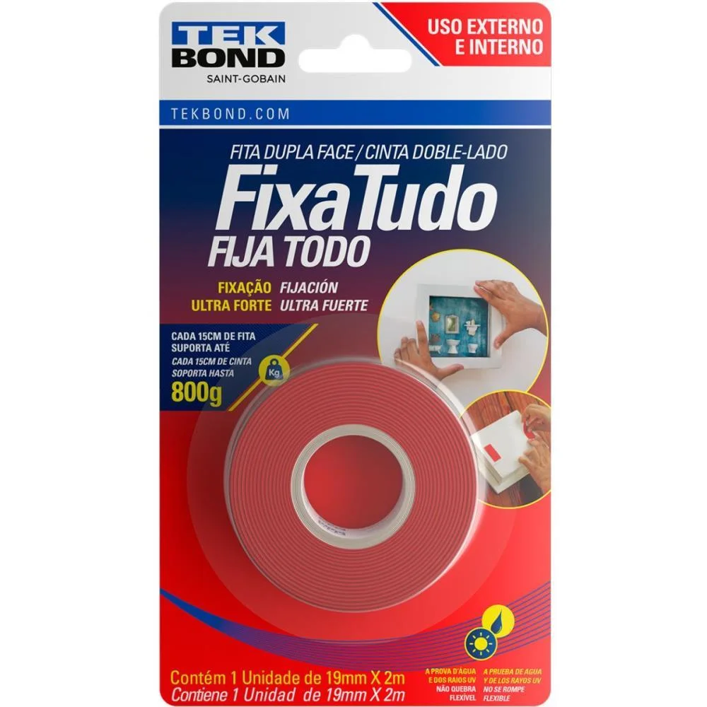 Fita Dupla Face Fixa Tudo Acr.uso Exte.19Mmx2M Tekbond (Blister)