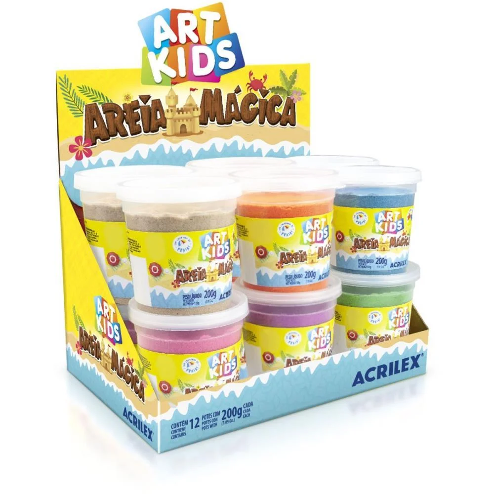 Massa Areia Magica Cores Sortidas 200G Acrilex C/ 12 Unidades