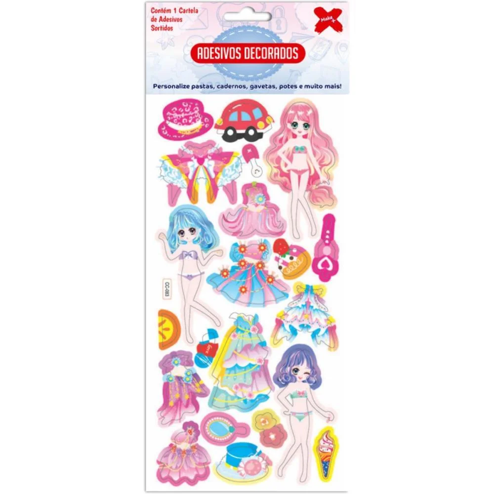 Adesivos Decorados 10X24Cm. Princesa Cartela Sort Make+ (Pct.c/24)