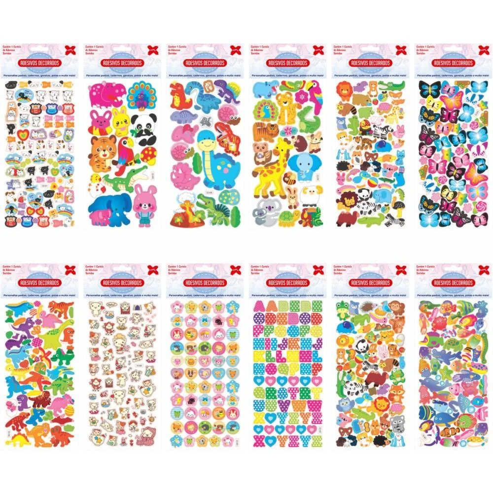 Adesivos Decorados 10X24Cm. Animais Cartela Sort. Make+ (Pct.c/24)
