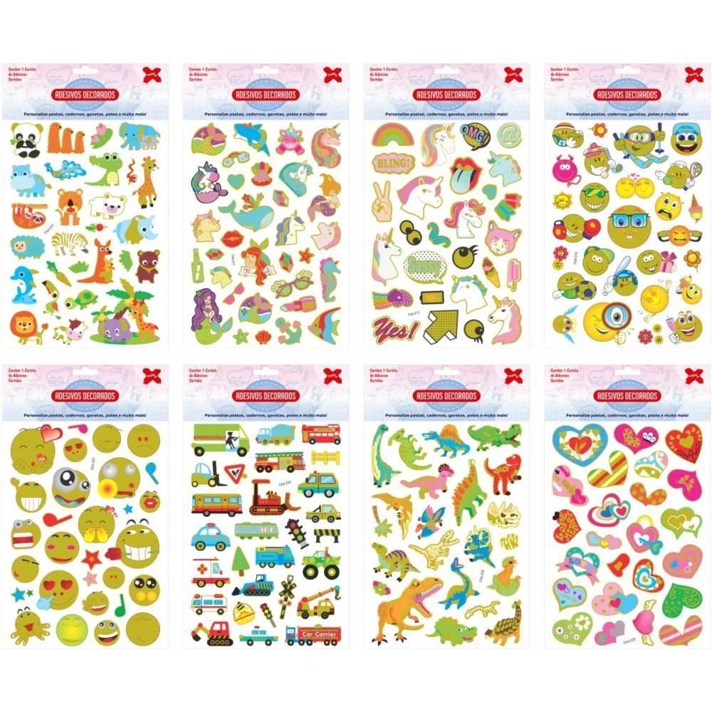 Adesivos Decorados 15X26Cm. Big Mix Cartela Sort. Make+ (Pct.c/16)
