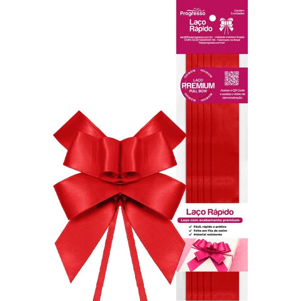 Laco Pronto Liso 22Mmx44Cm Cetim Vermelho Fitas Progresso (Pct.c/05)