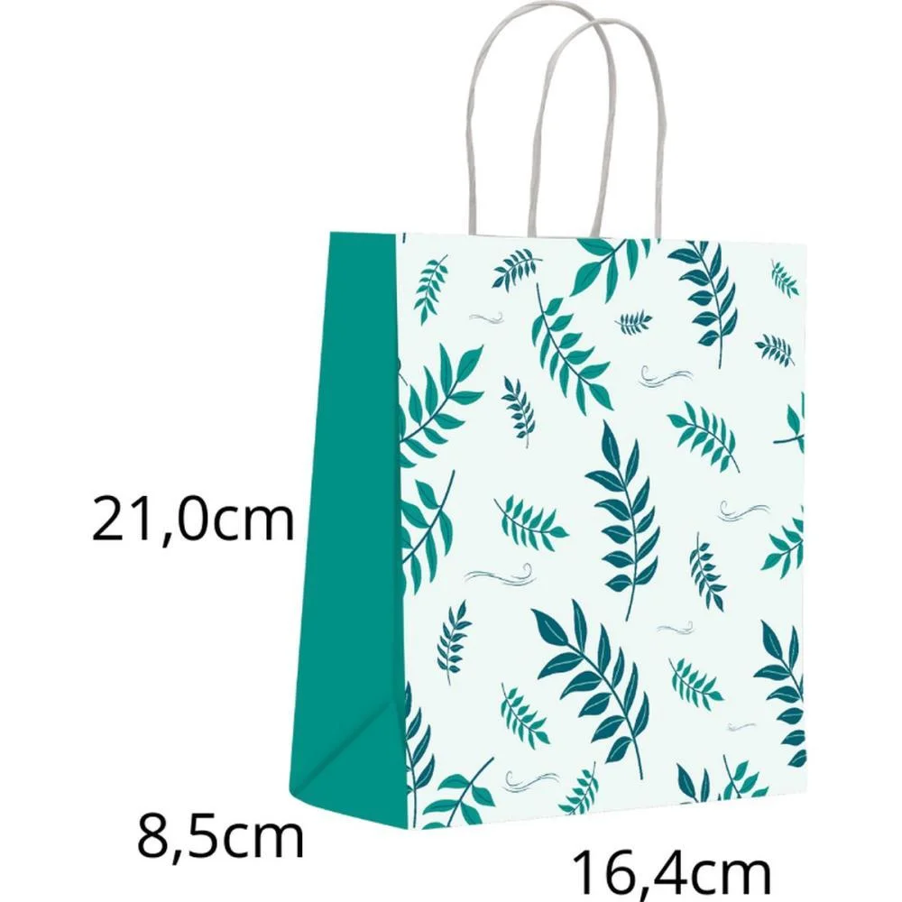 Sacola Para Presente Decorada Folhas P 16X21X8Cm Scrity (Pct.c/10)