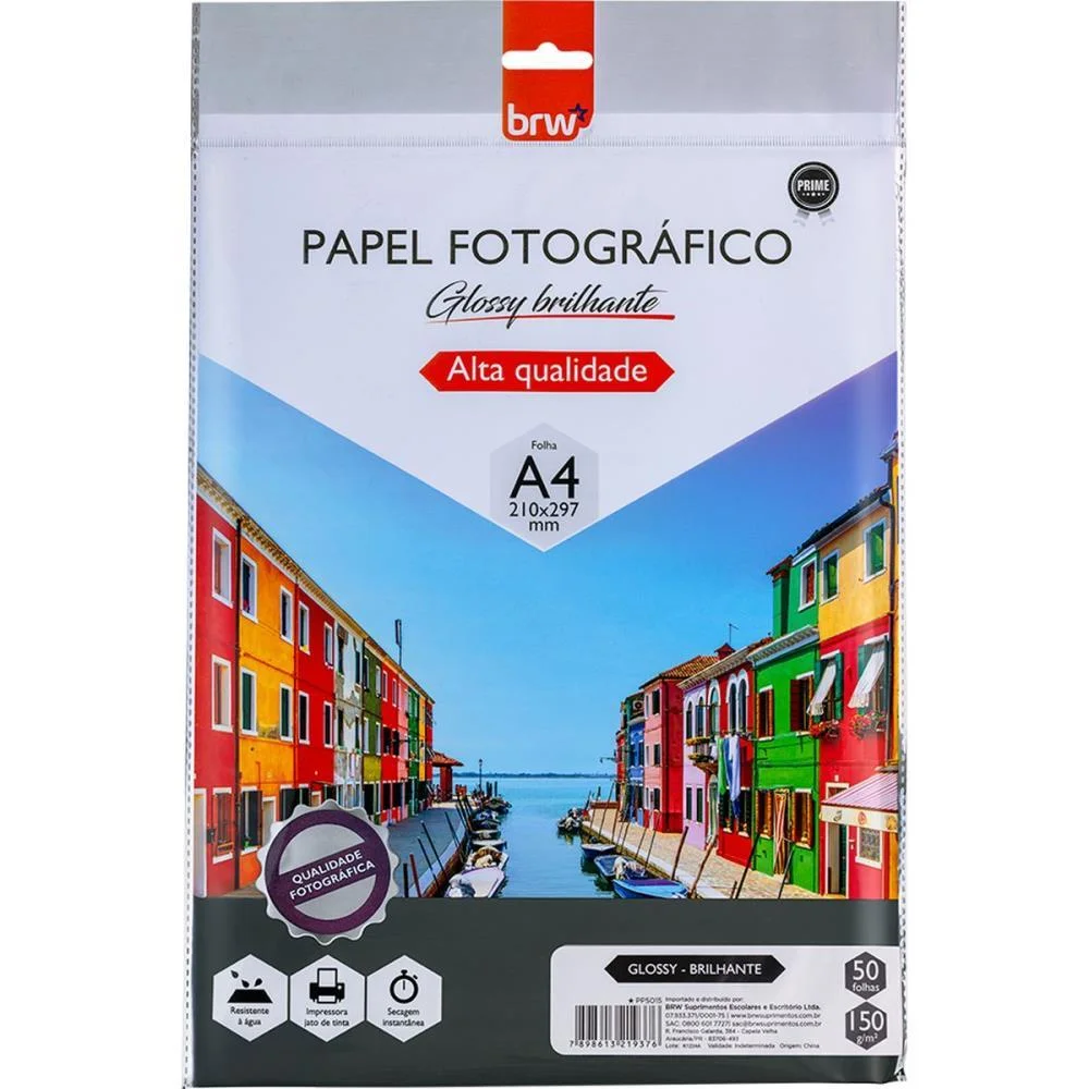 Papel Fotografico Inkjet A4 Glossy Brilhante 150G. Brw Com 50 Unidades