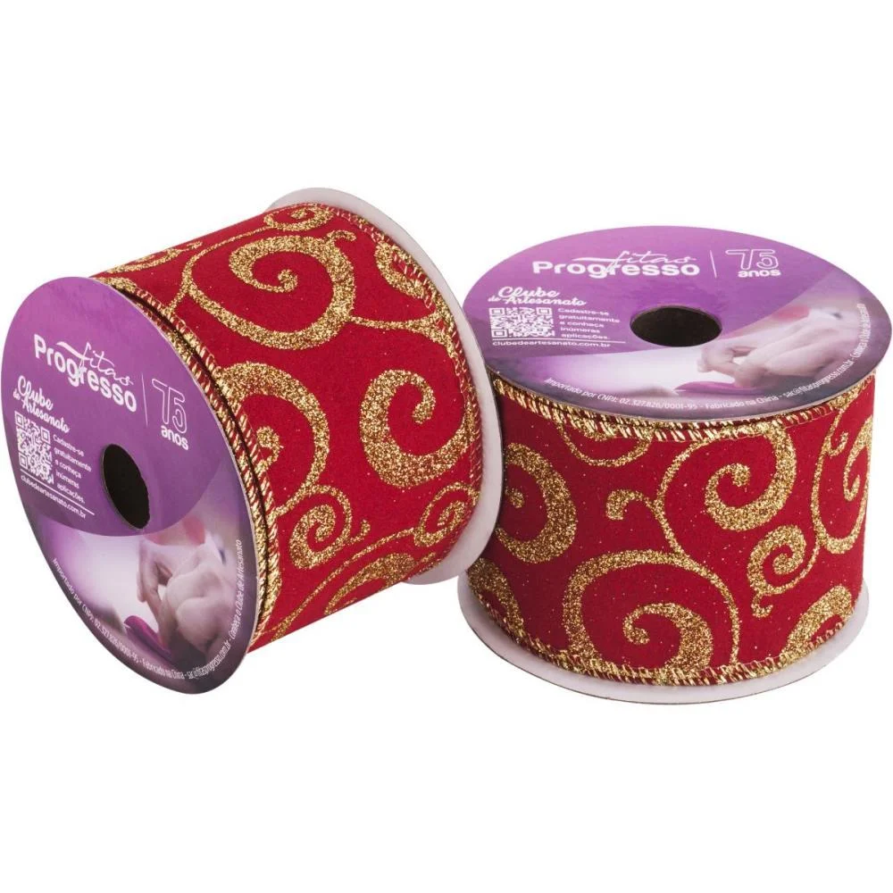 Fita Aramada Decorativa 63Mmx10M Veludo Vm C/Arabesco Fitas Progresso