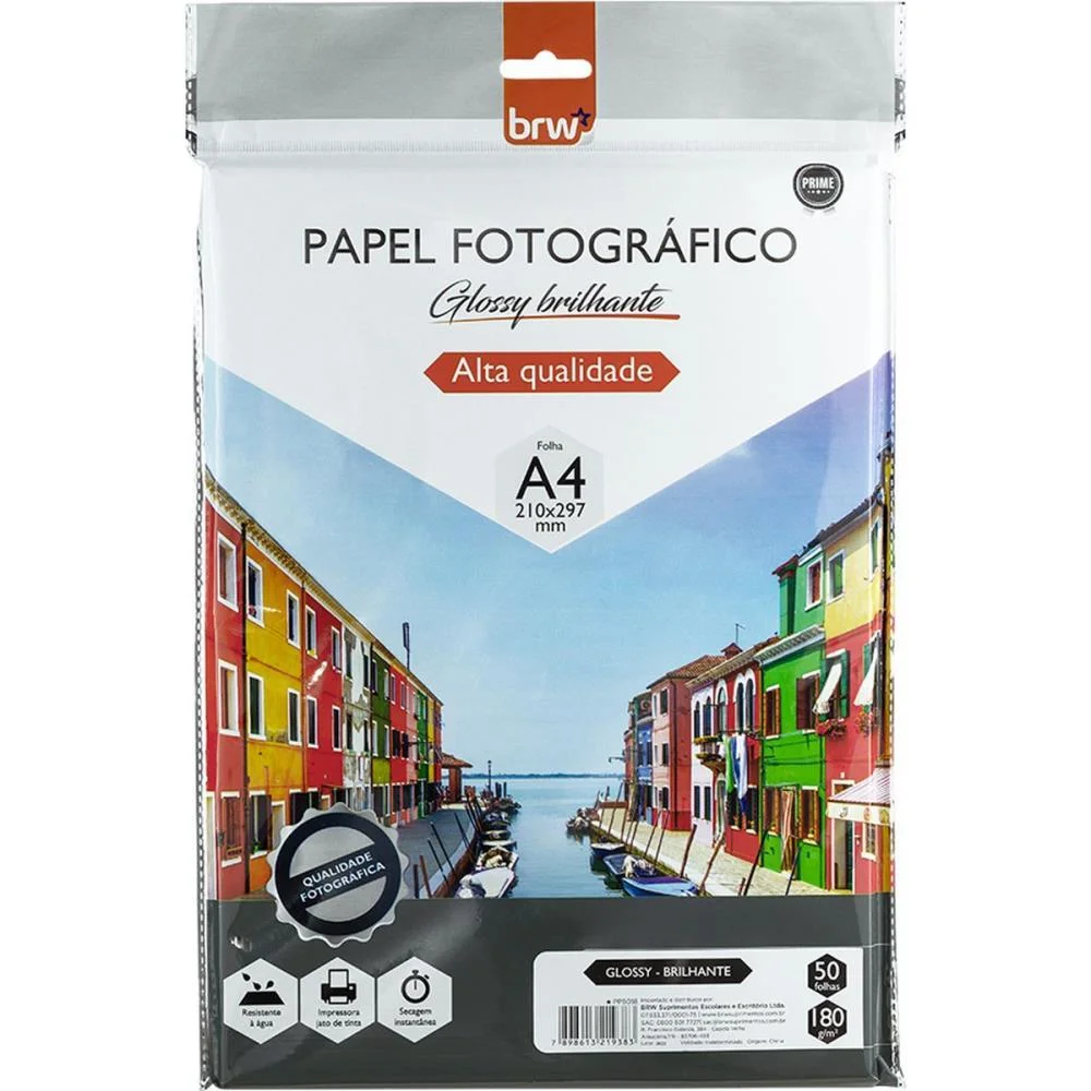 Papel Fotografico Inkjet A4 Glossy Brilhante 180G. Brw Com 50 Unidades