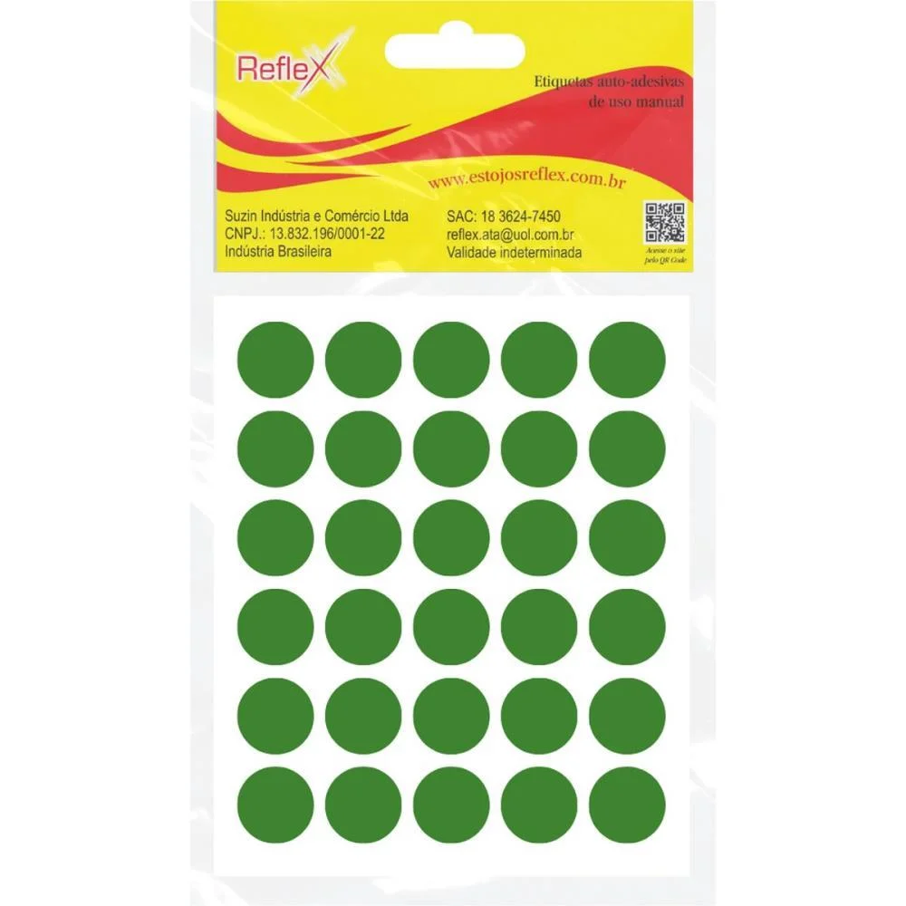 Etiqueta Redonda Verde 13Mm. C/210 Etiquetas Reflex (Cartela)