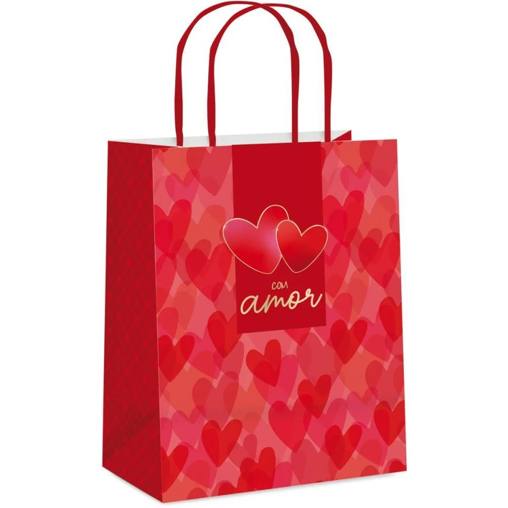Sacola Para Presente Decorada Sonho De Amor G 32X26,5X13Cm Packpel (Pct.c/10)