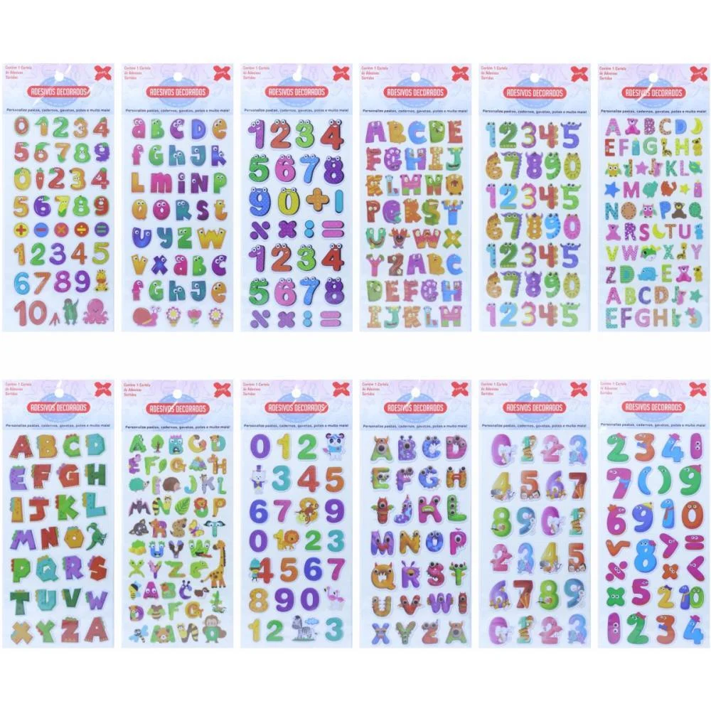 Adesivos Decorados 10X24Cm.letras/Numeros Cart.so Make+ (Pct.c/24)