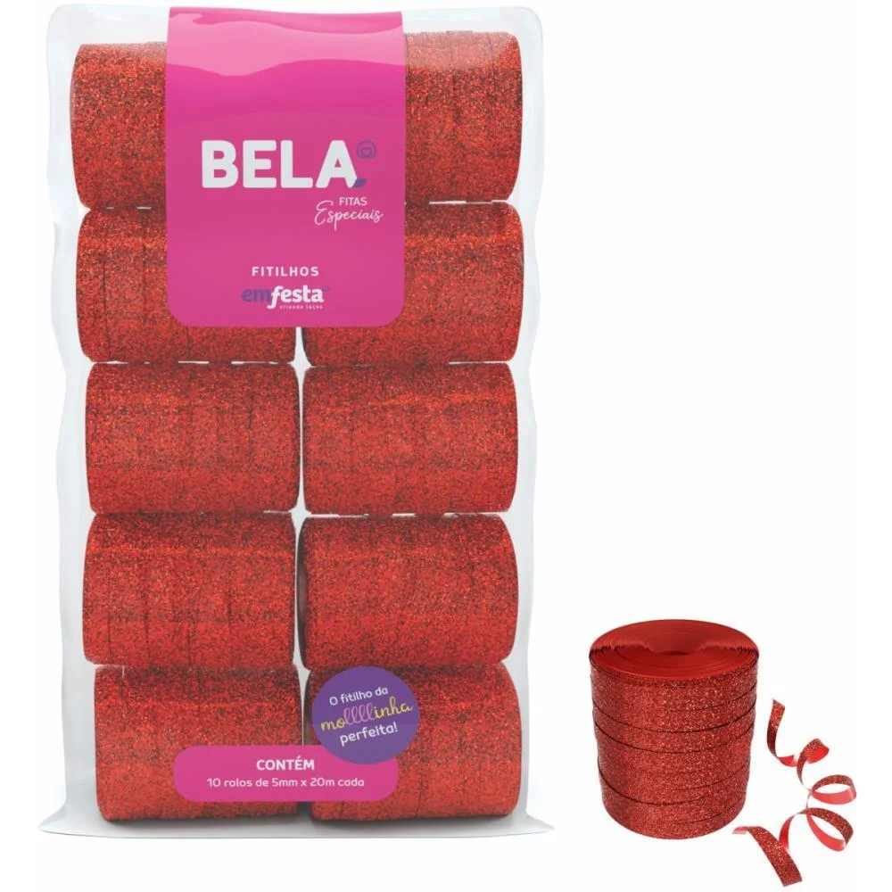 Fitilho 5Mmx20M Glitter Vermelho Emfesta (Pct.c/10)