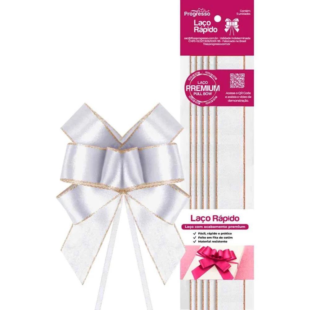 Laco Pronto Liso 22Mmx50Cm Branco/Dourado Fitas Progresso (Pct.c/05)