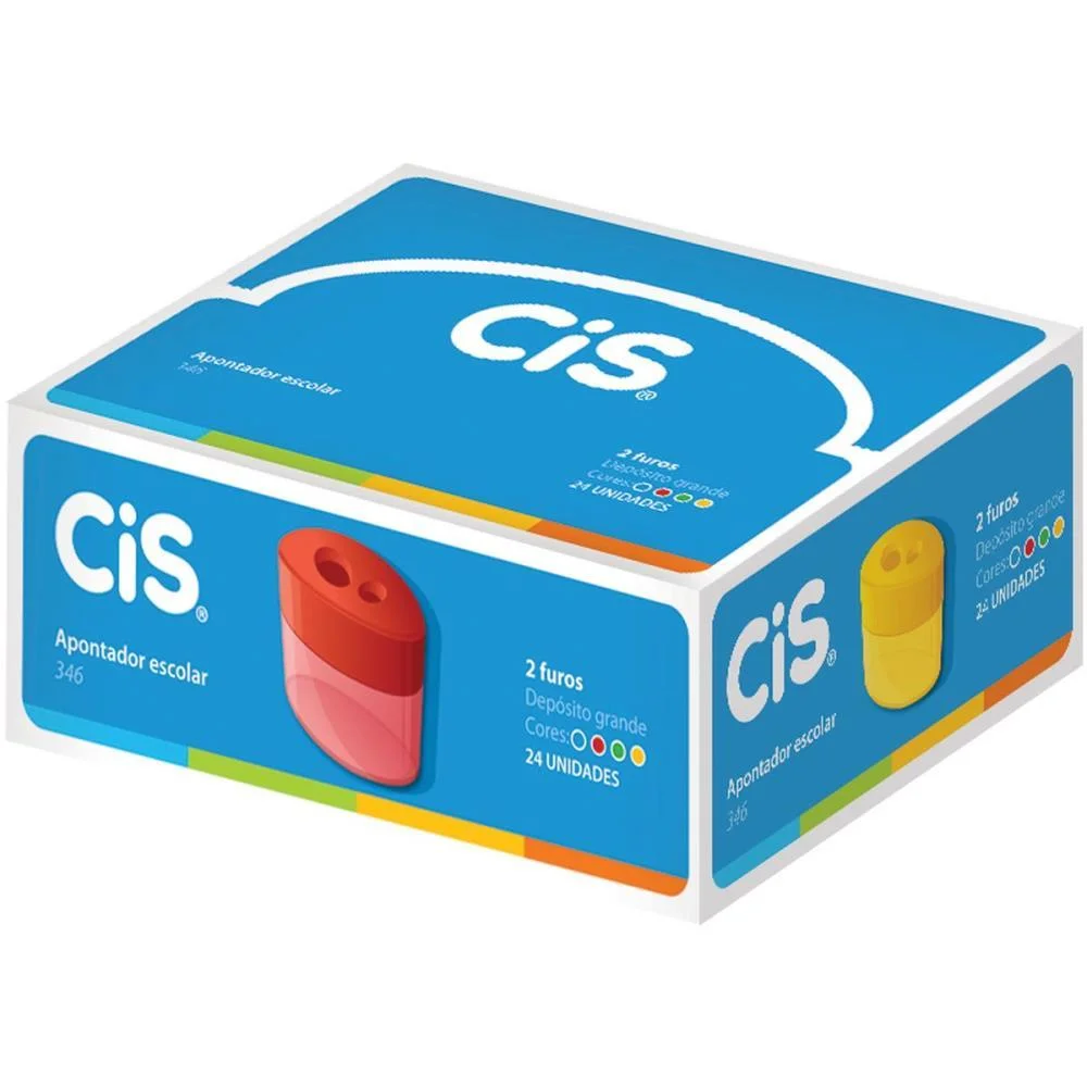 Apontador Com Deposito 2 Furos Cis-346 Plastico Cores Sort. Sertic (Cx.c/12)