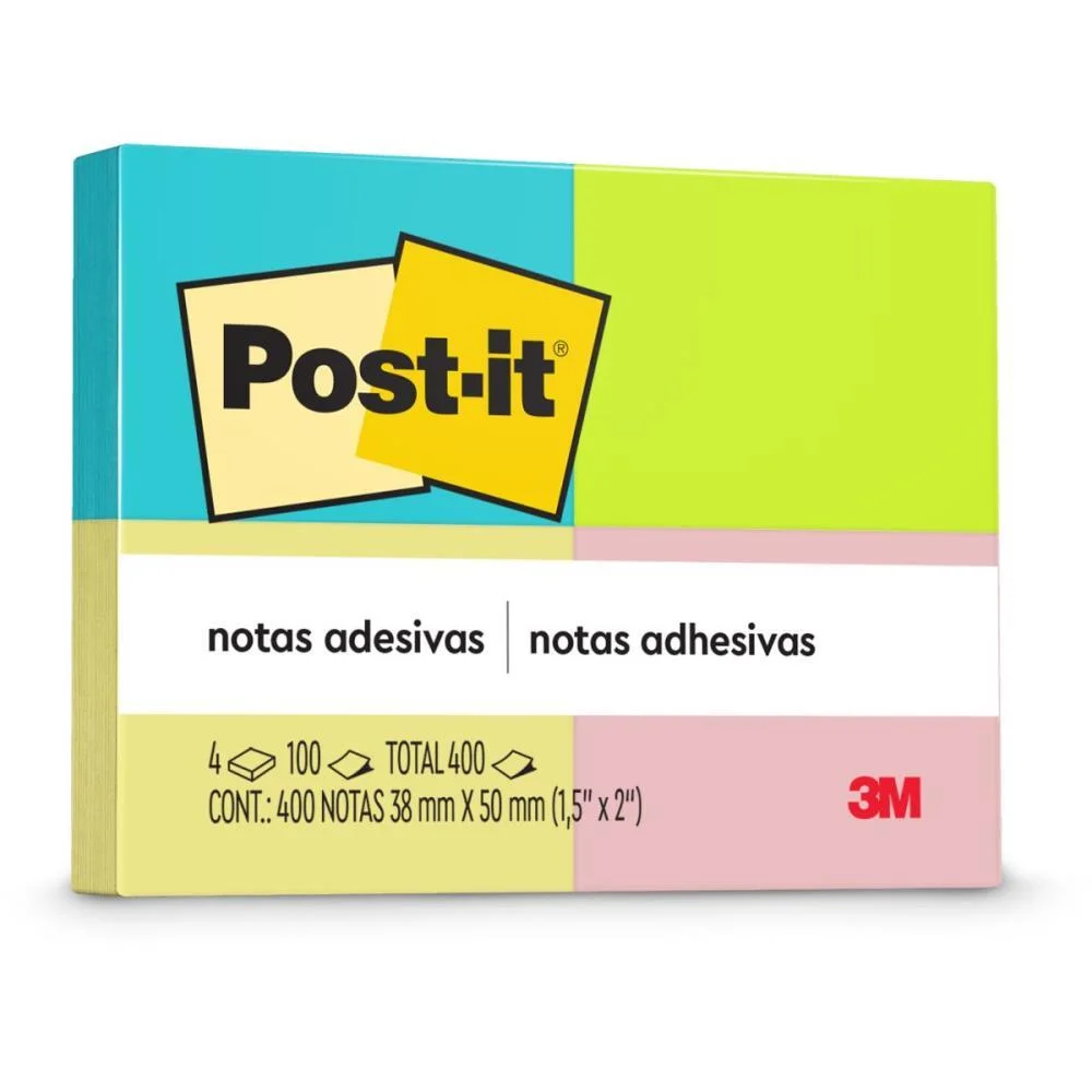 Bloco De Recado Post-It 653 Neon 38X50Mm C/100Fls. 3M (Pct.c/04)