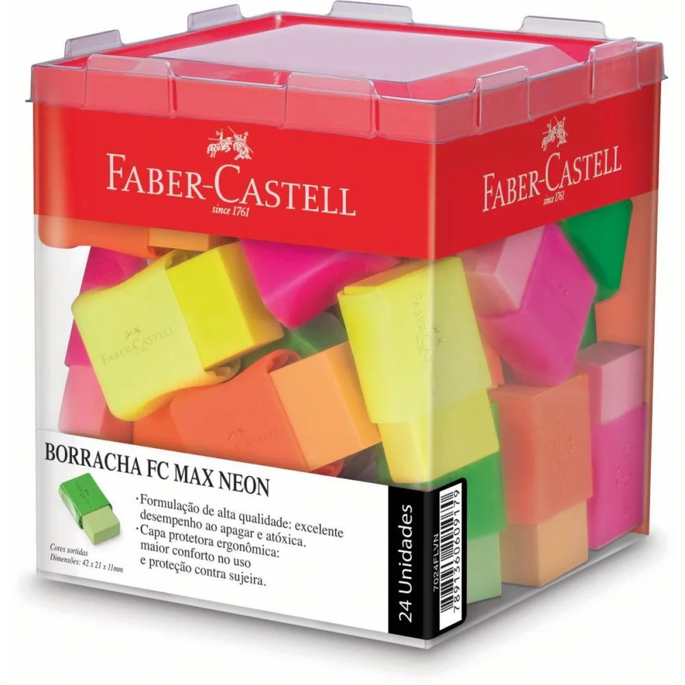 Borracha Colorida Fc Max Neon 4 Cores Faber-Castell C/ 24 Unidades