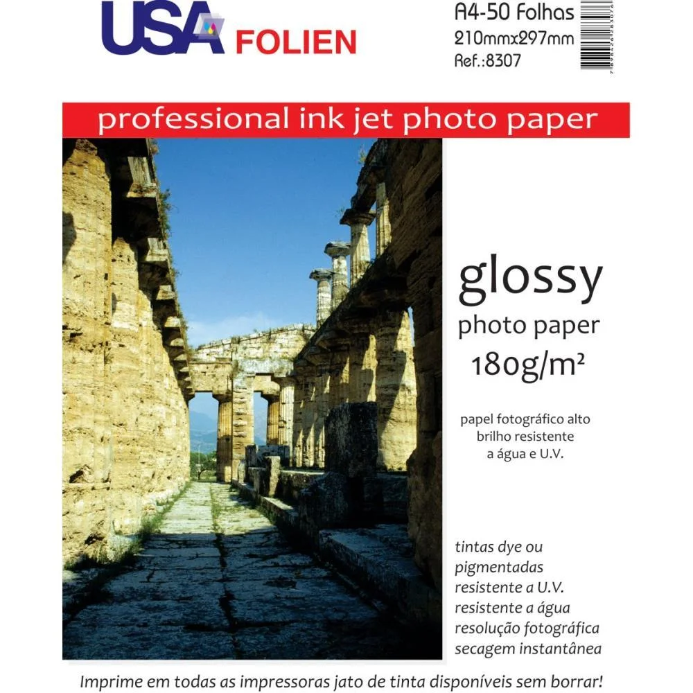 Papel Fotografico Inkjet A4 Glossy 180G Usa Folien Com 50 Unidades