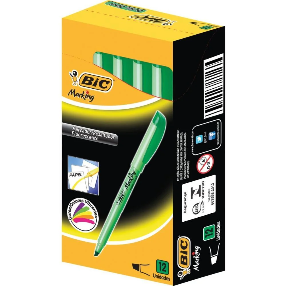 Caneta Marca Texto Marking Verde Limao Bic (Cx.c/12)