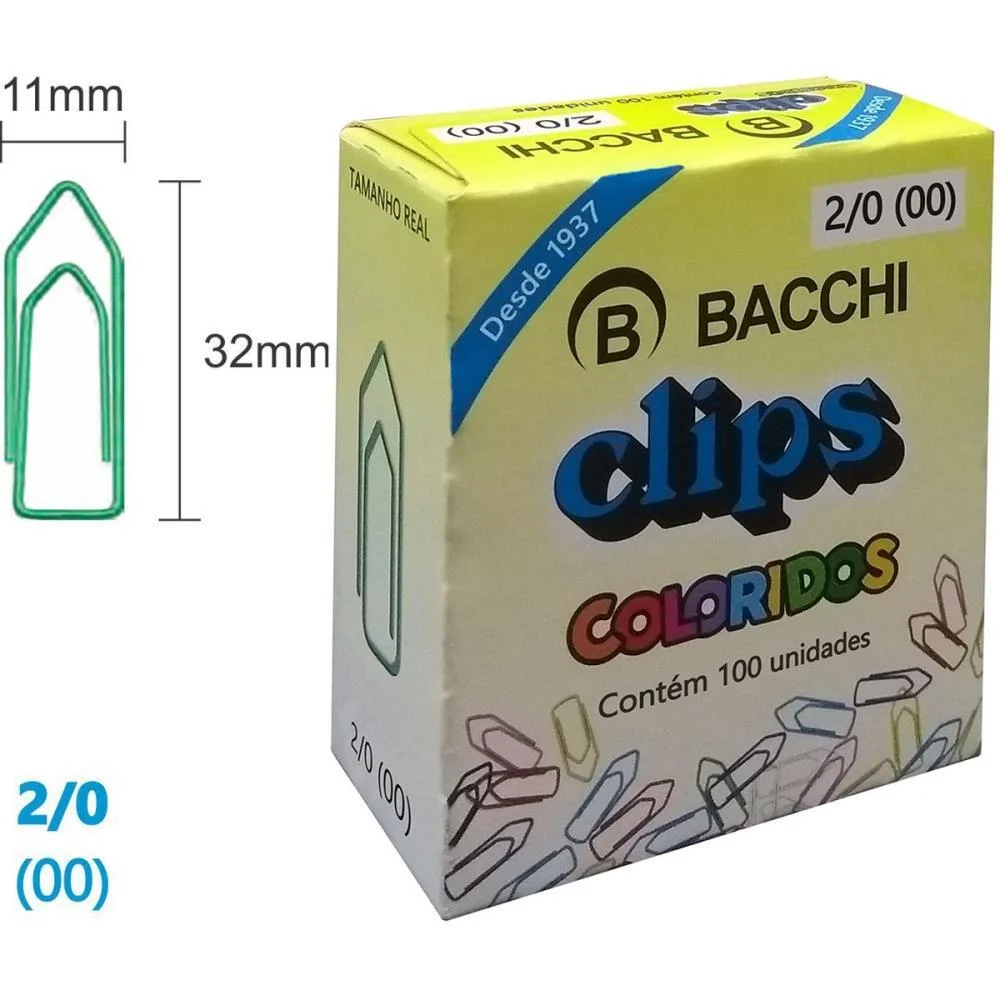 Clipe Colorido Ref.2/0 C/100 Unidades Bacchi (Pct.c/10)