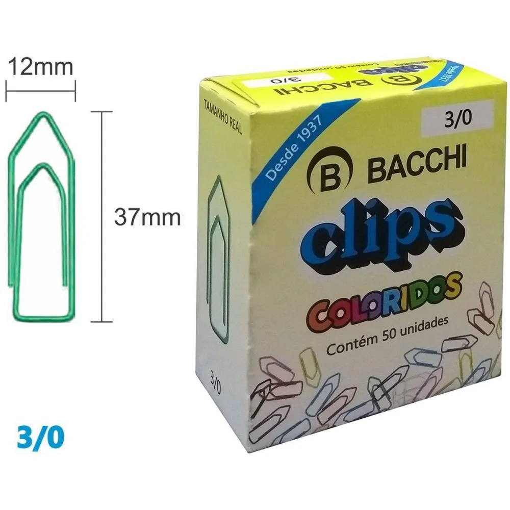 Clipe Colorido Ref.3/0 C/ 50 Unidades Bacchi (Pct.c/10)