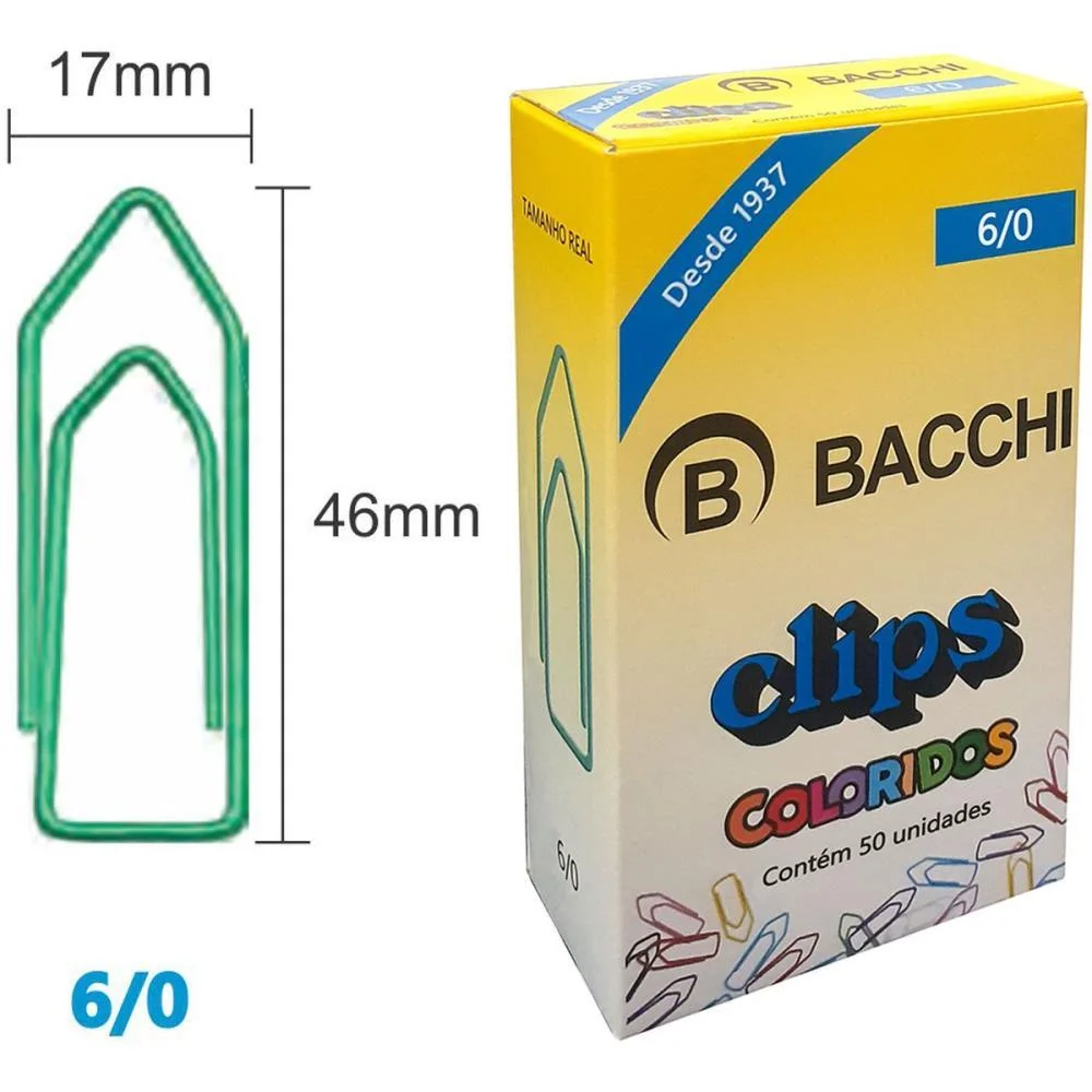 Clipe Colorido Ref.6/0 C/ 50 Unidades Bacchi (Pct.c/10)