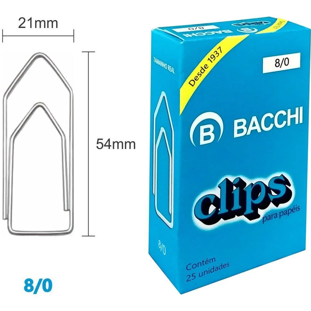 Clipe Galvanizado Aco 8/0 25 Unidades Bacchi (Pct.c/10)