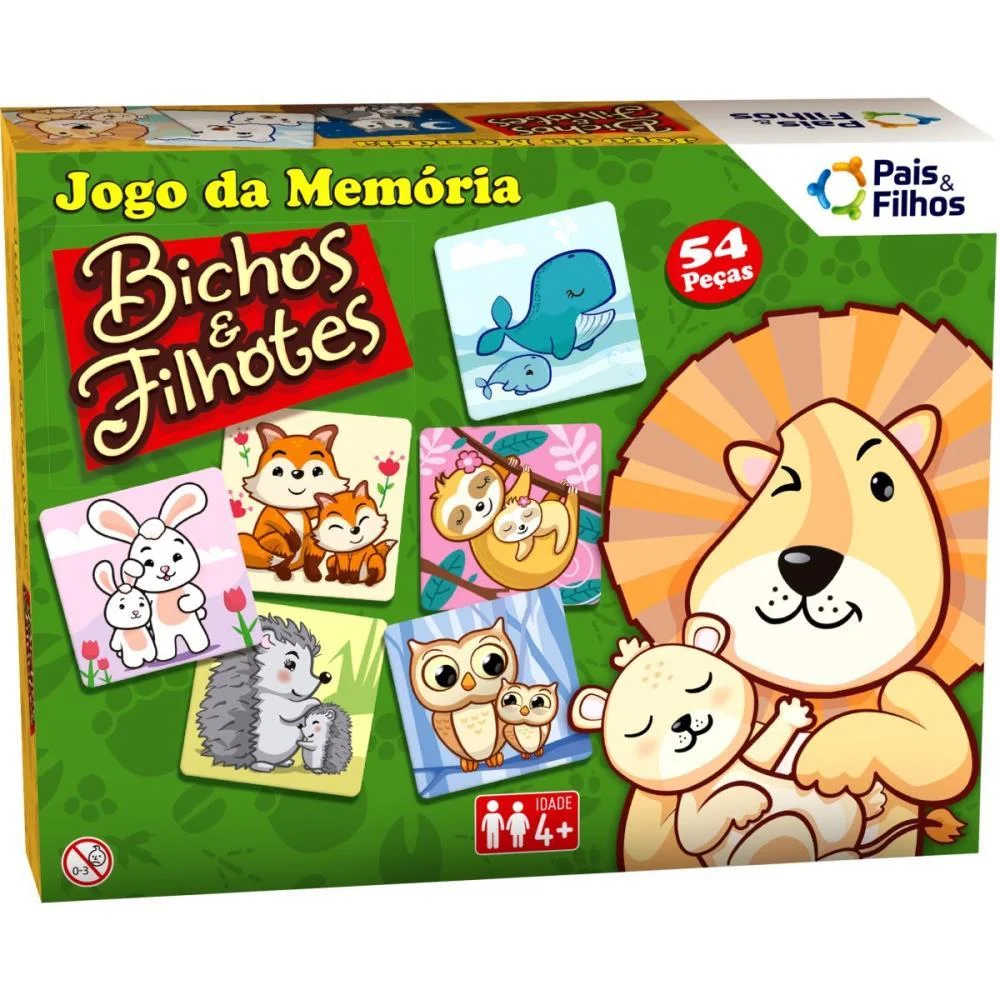 Jogo Da Memoria Bichos E Filhotes 54 Pecas Pais E Filhos