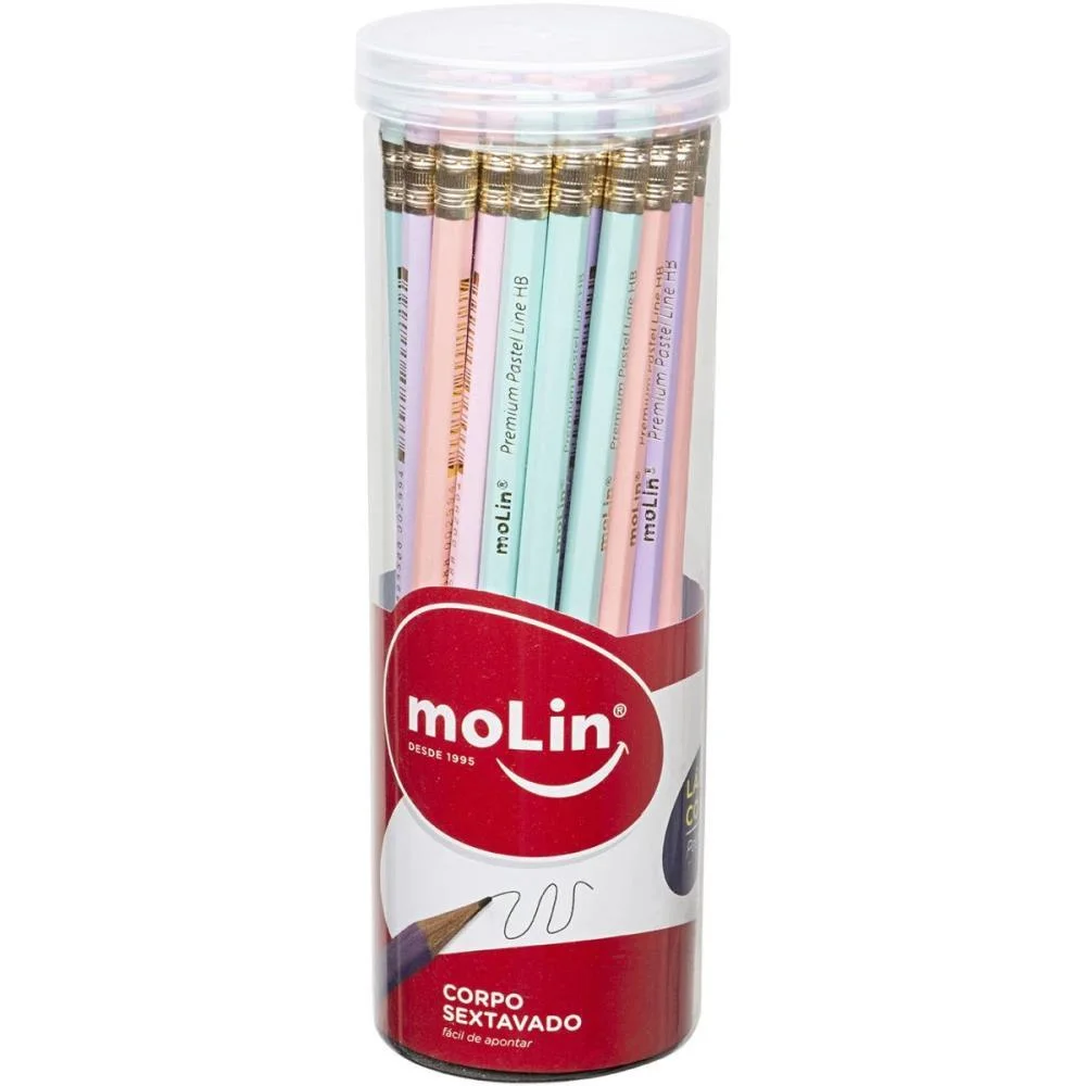 Lapis Preto Sextavado Pastel Line C/ Borracha Molin (Pote-48)
