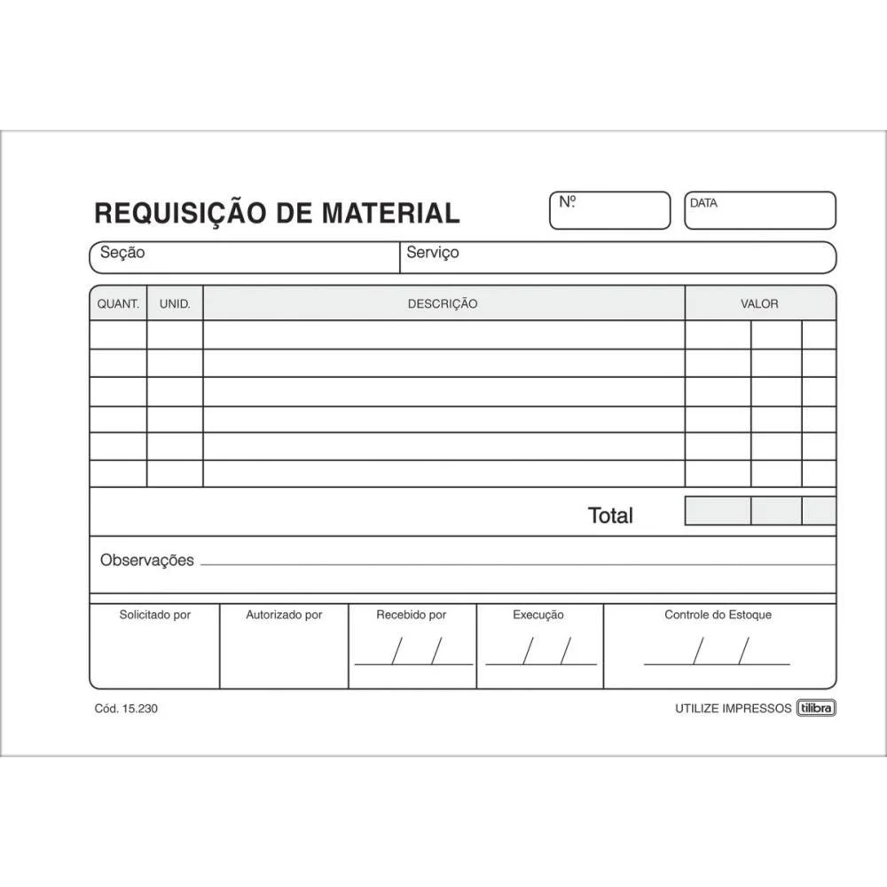 Impresso Requisicao Material Simplif.50F.154X107 Tilibra (Pct.c/20)