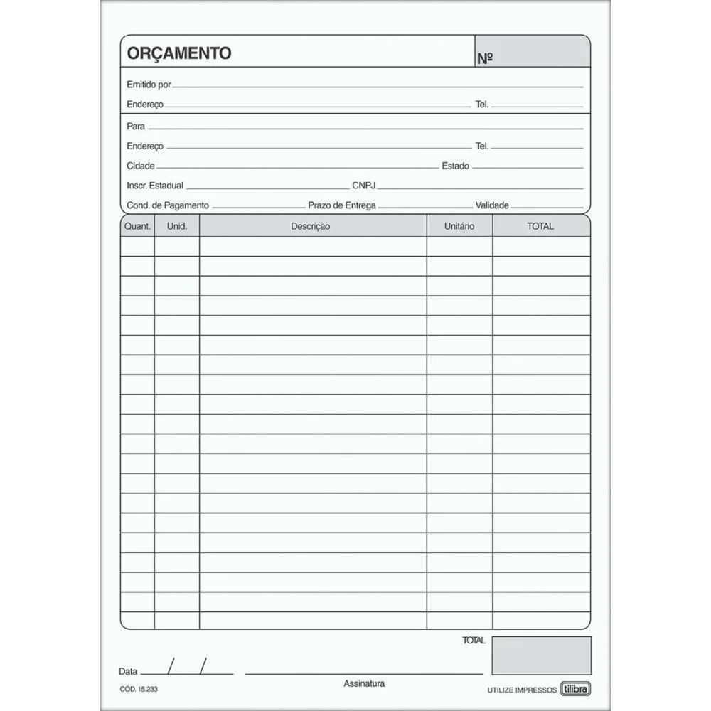 Impresso Administrativo Orcamento 2 Vias 50 Folhas Tilibra (Pct.c/10)