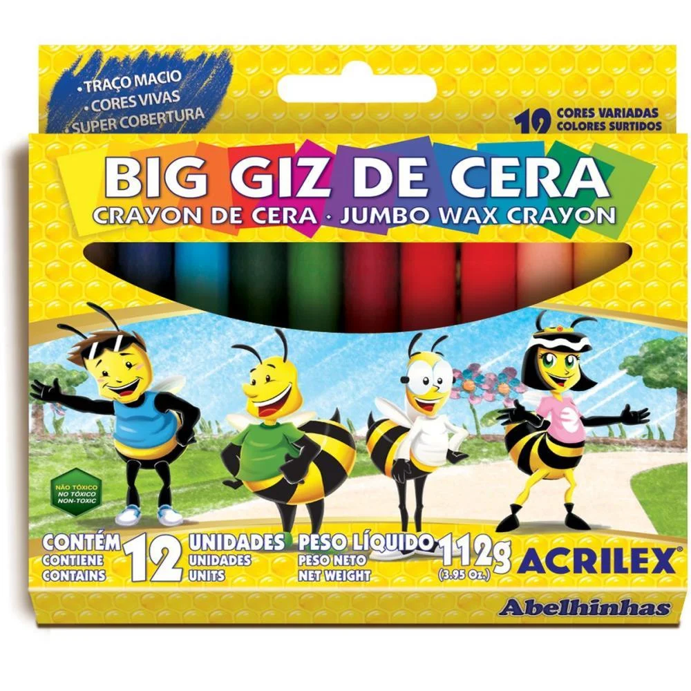 Giz De Cera Jumbo 12 Cores Big Giz 112G Acrilex (Cx.c/12)