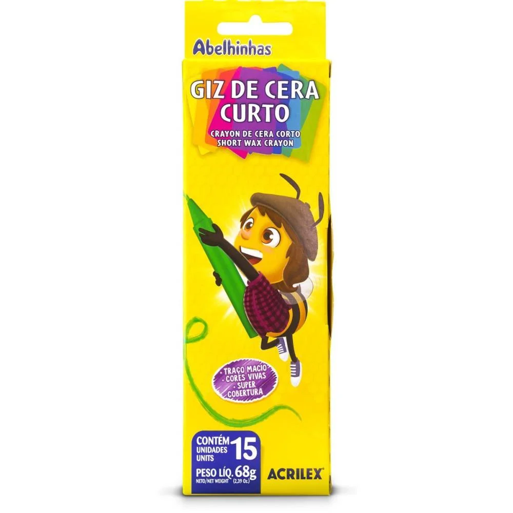 Giz De Cera Curto 15 Cores 68G Acrilex (Pct.c/12)